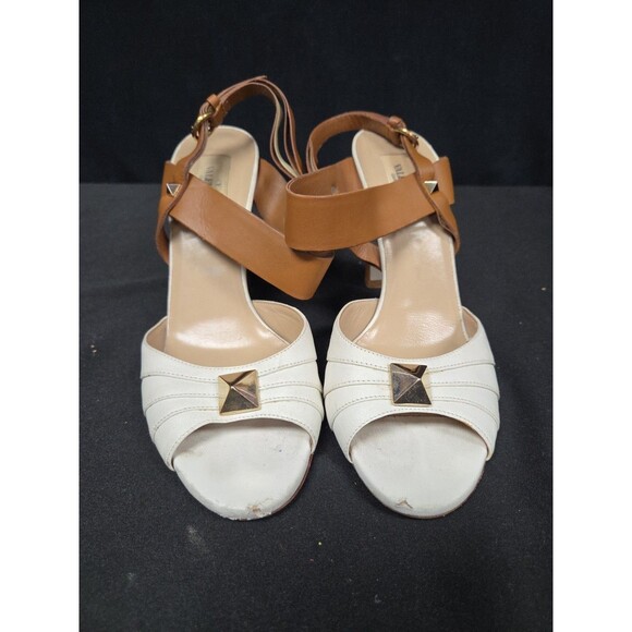 Valentino Garavani Macrostud Rockstud High Heel Sandals Tan White Size 38 US 7.5 - Picture 2 of 7